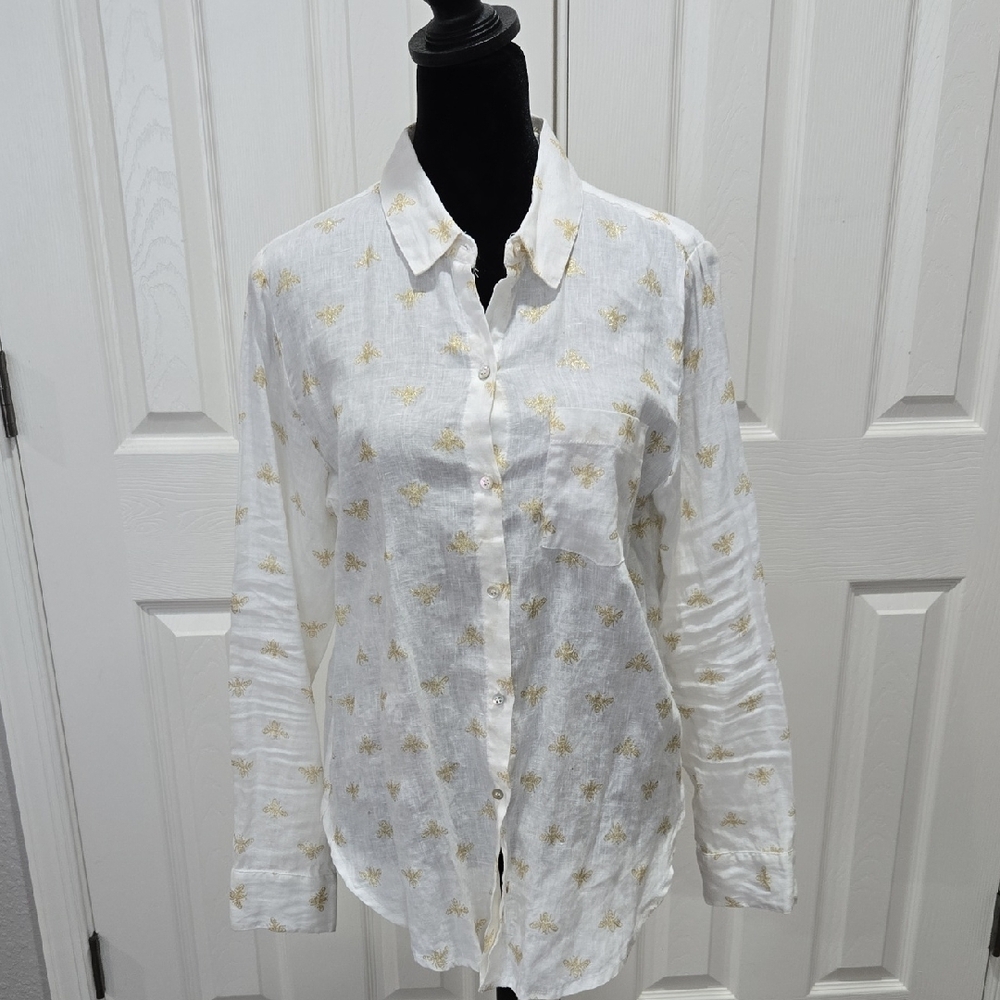 Magaschoni Gold 'Bees' Design Long Sleeve Button Down Shirt